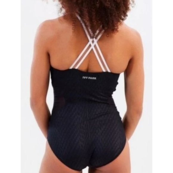 IVY PARK Mesh Panel One Piece Bodysuit Swimsuit Black White X-Back XXS NWOT $90 - Picture 2 of 13